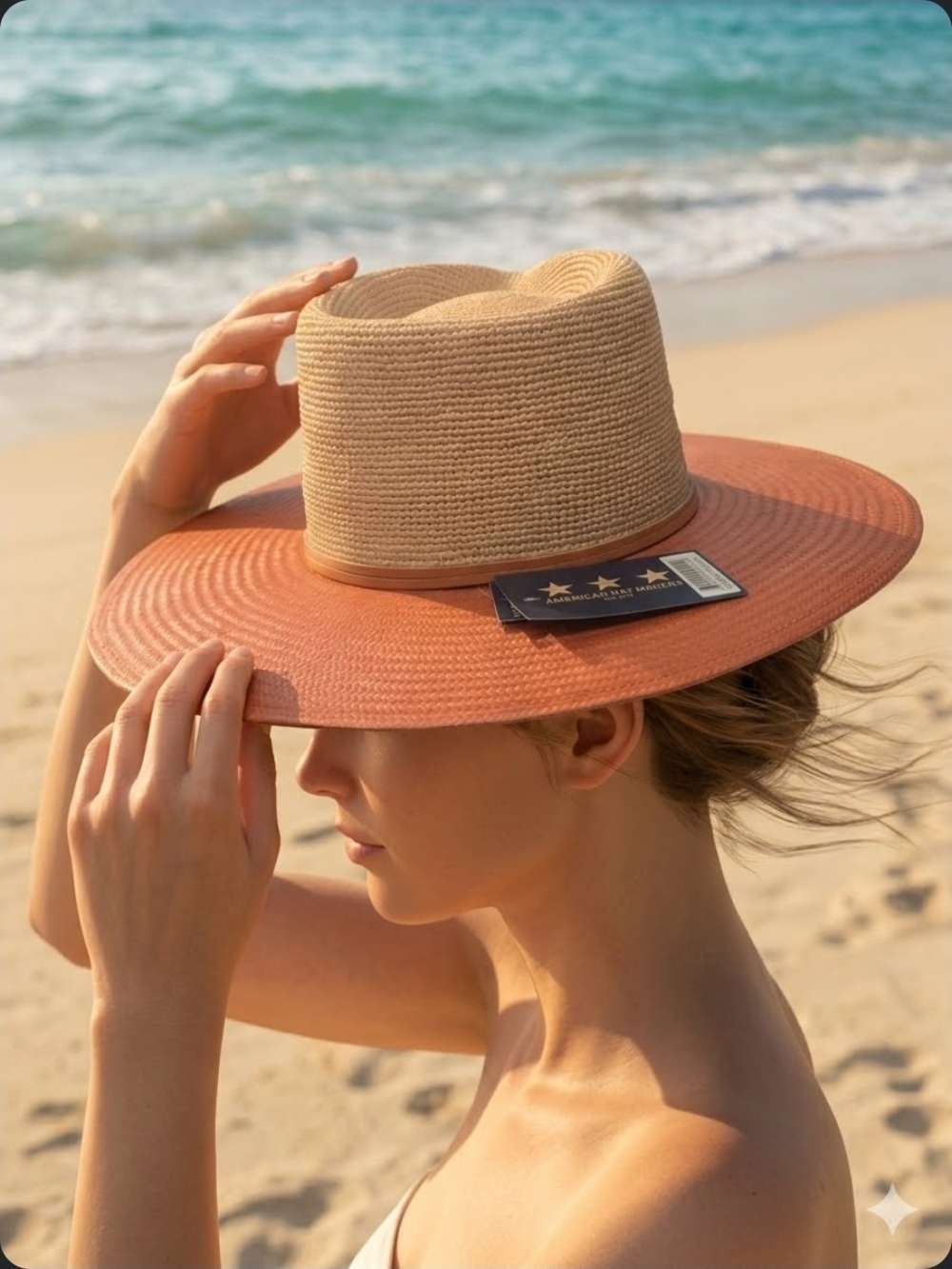 American Hat Makers Womens Terracotta Raffia Straw Sun Hat/Toyo Straw Brim L/XL